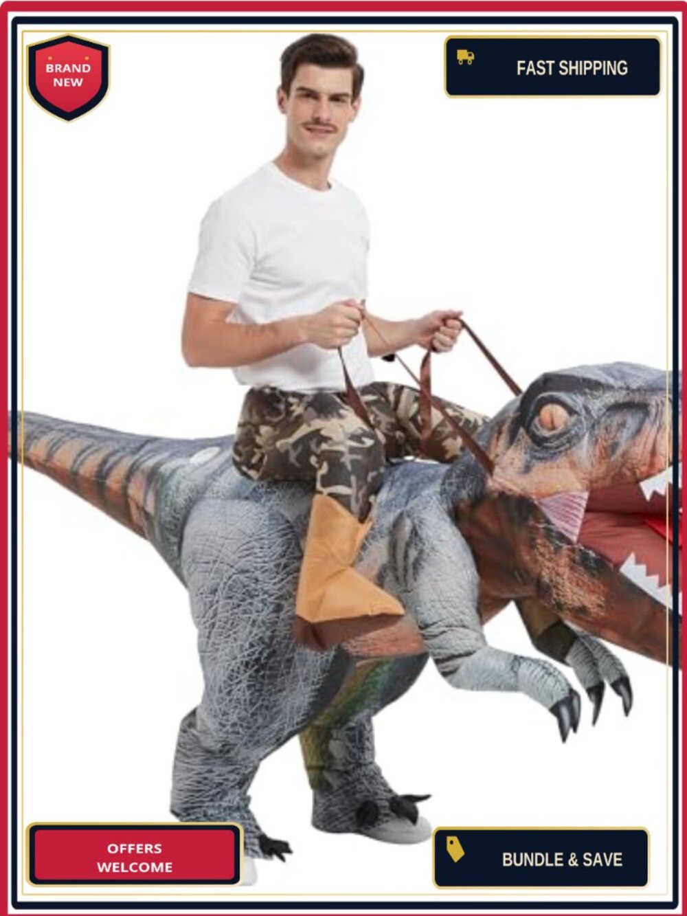 Inflatable Dinosaur Costume Adult Blow Up T-Rex Halloween Suit